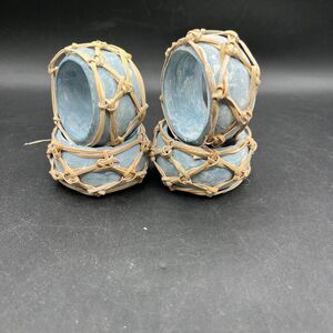 Set 4 WHITEWASH Blue Resin Wicker Weaved Napkin Rings Farmhouse Coastal